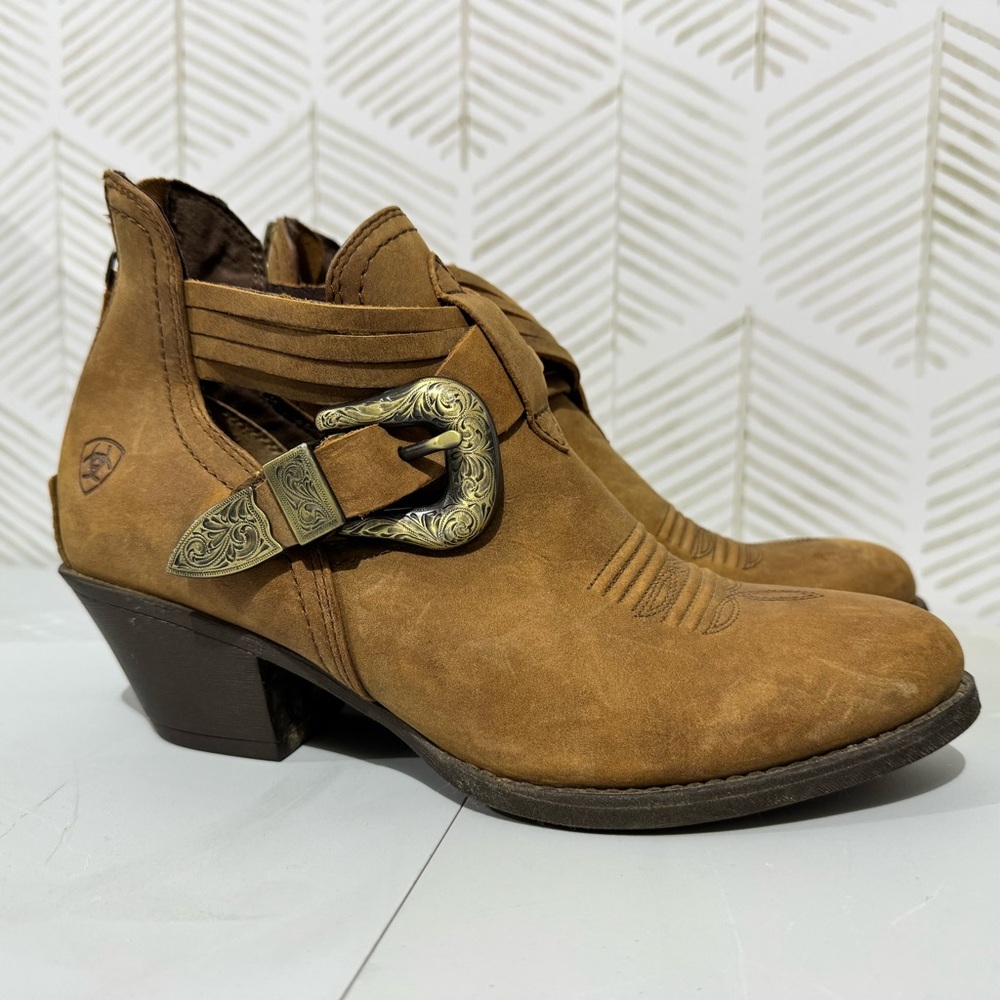 Ariat Women's Brown Suede Western Buckle Ankle Boots